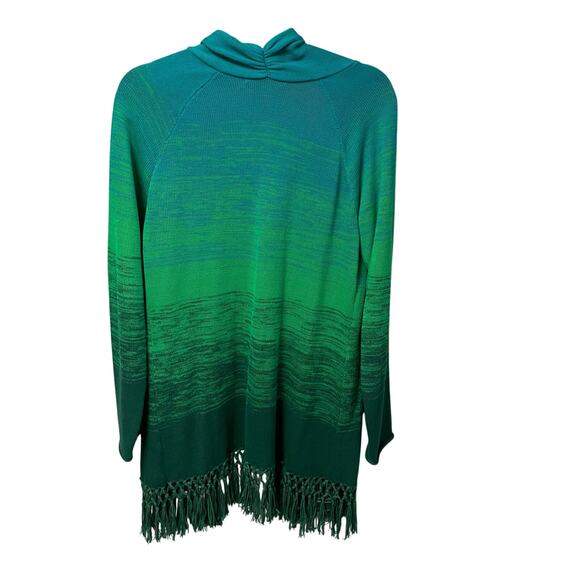 Lilly Pulitzer Tatum Ombre Cardigan Evergreen Marled Green Fringe Trim Large - Picture 6 of 8
